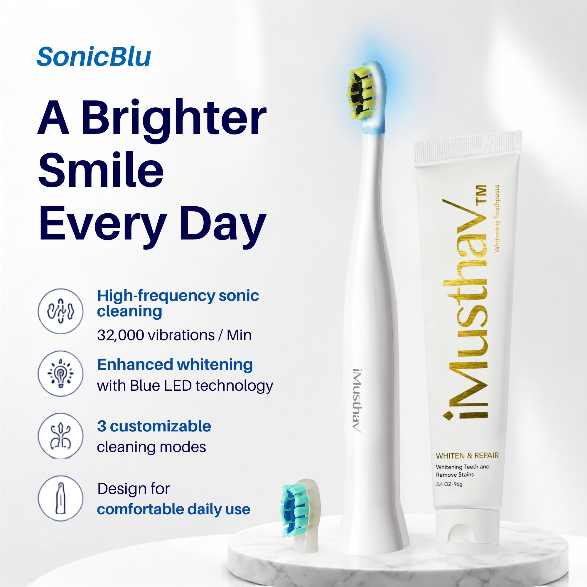 iMusthav SonicBlu Electric Toothbrush with Blue Light Whitening