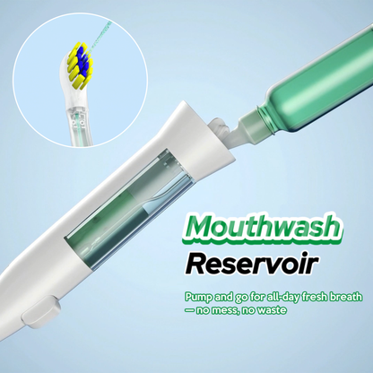 iMusthav SonicPump Electric Toothbrush – Battery Operated with Built-in Mouthwash Reservoir & Pump, Gentle Bristles 3 Sonic Mode, Smart Timer for Fresh Breath & Daily Oral Hygiene
