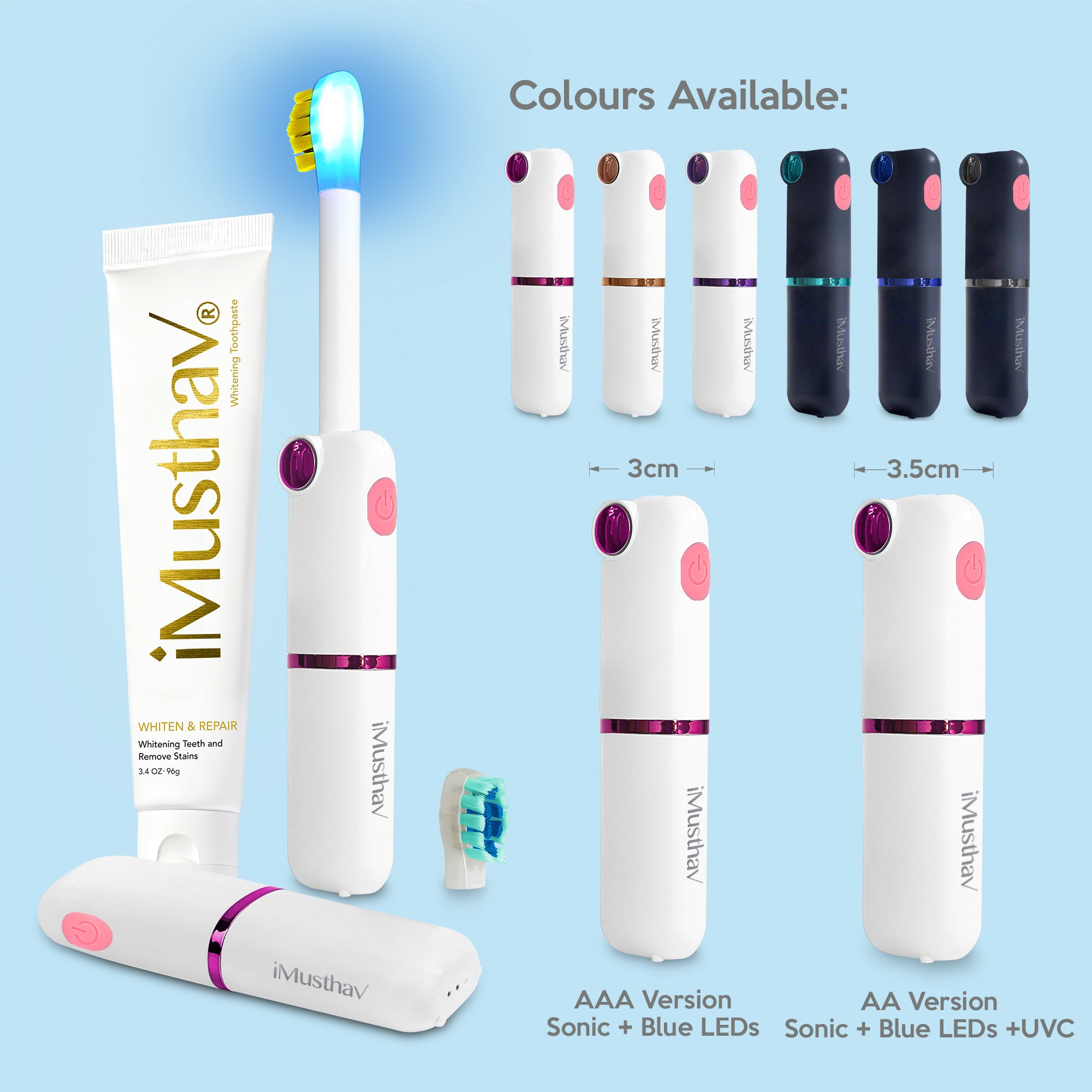 iMusthav Travel Sonic Electric Toothbrush with Blue LED