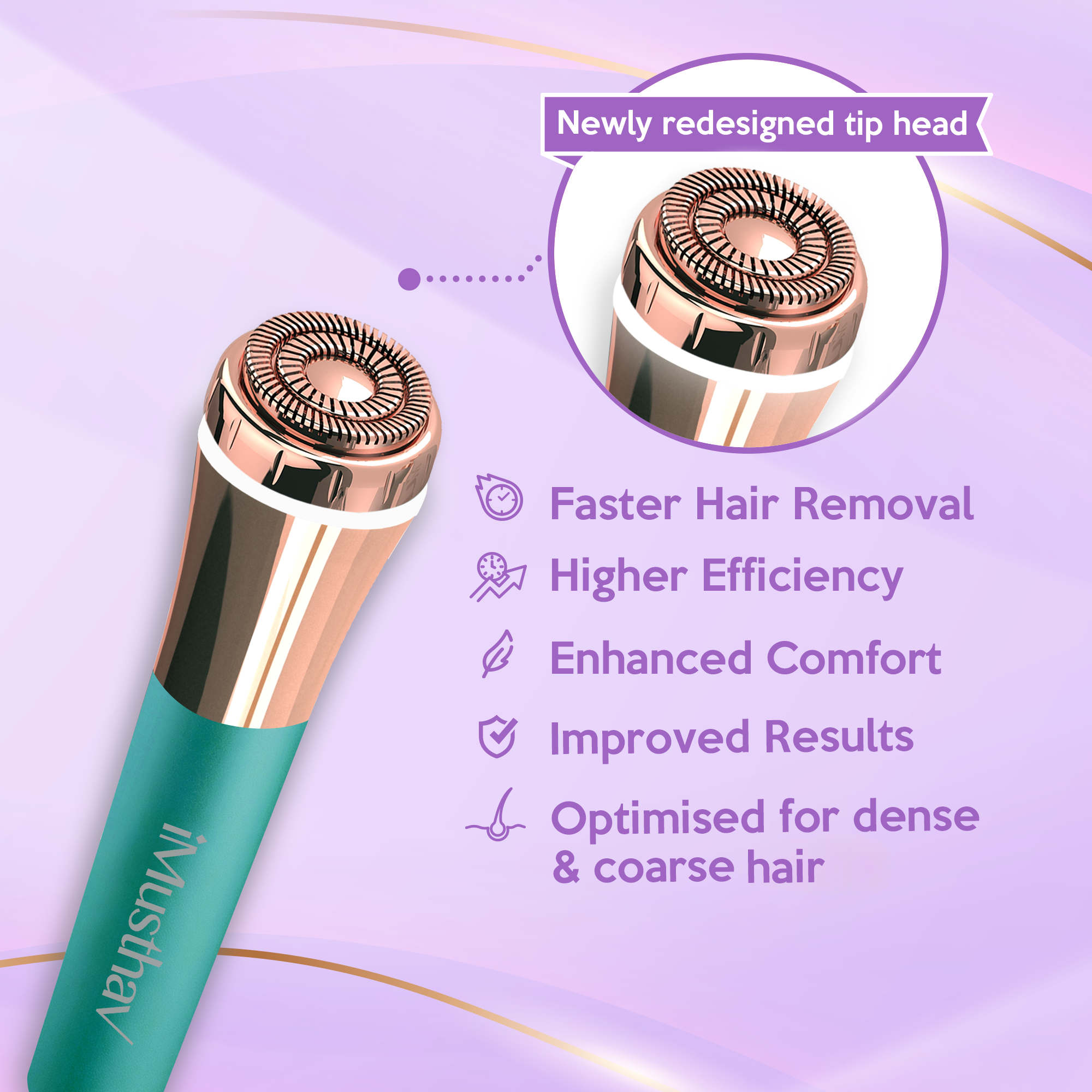 iMusthav Facial Hair Remover for Women – Painless 16mm Dual Ring Floating Head Blade, Portable, Electric Razor & Epilator for Flawless Face, Lips & Chin – with 18K Gold-Plated Head, 360° LED Light