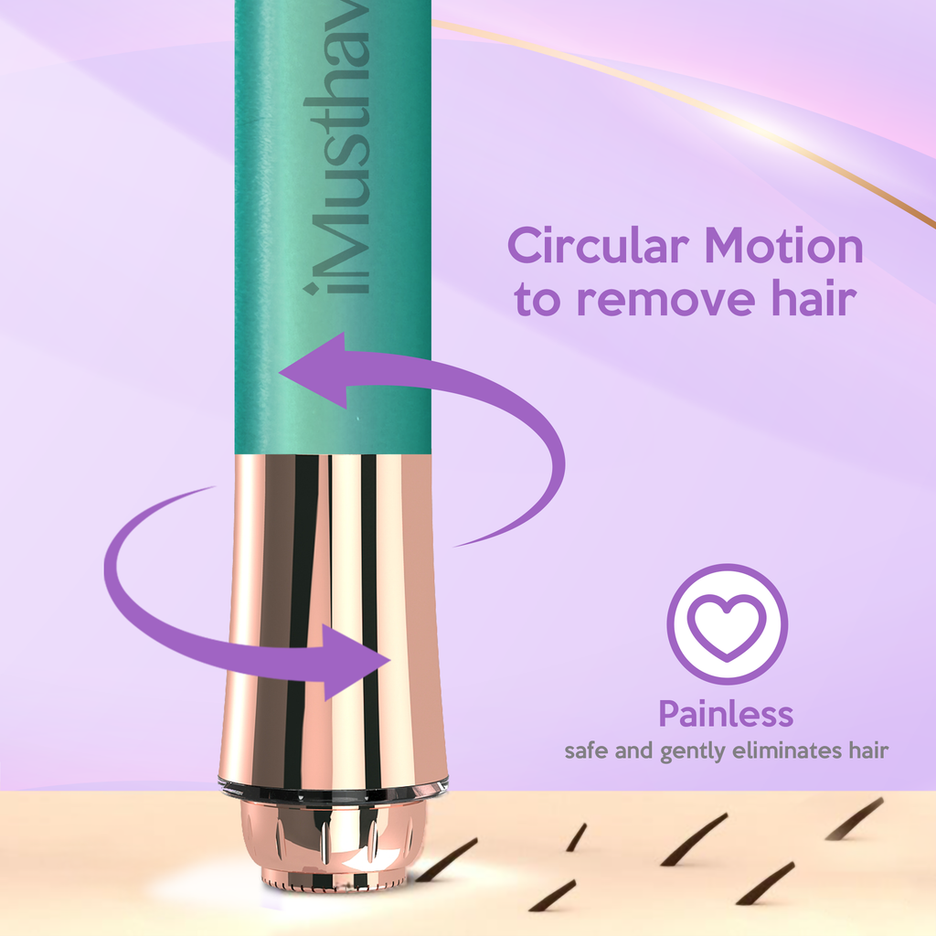 iMusthav Facial Hair Remover for Women – Painless 16mm Dual Ring Floating Head Blade, Portable, Electric Razor & Epilator for Flawless Face, Lips & Chin – with 18K Gold-Plated Head, 360° LED Light