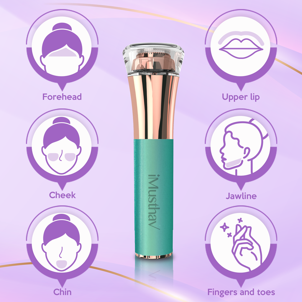 iMusthav Facial Hair Remover for Women – Painless 16mm Dual Ring Floating Head Blade, Portable, Electric Razor & Epilator for Flawless Face, Lips & Chin – with 18K Gold-Plated Head, 360° LED Light