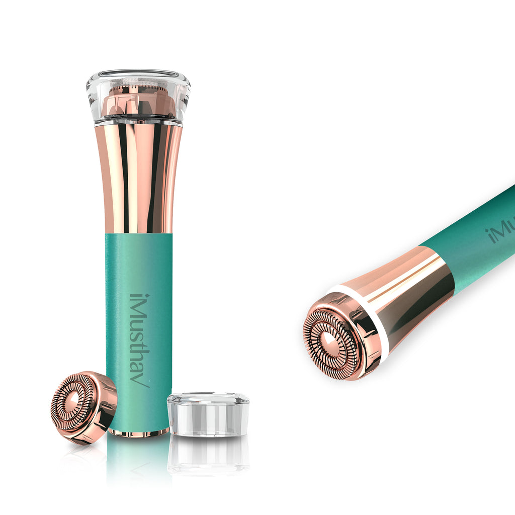 iMusthav Facial Hair Remover for Women – Painless 16mm Dual Ring Floating Head Blade, Portable, Electric Razor & Epilator for Flawless Face, Lips & Chin – with 18K Gold-Plated Head, 360° LED Light