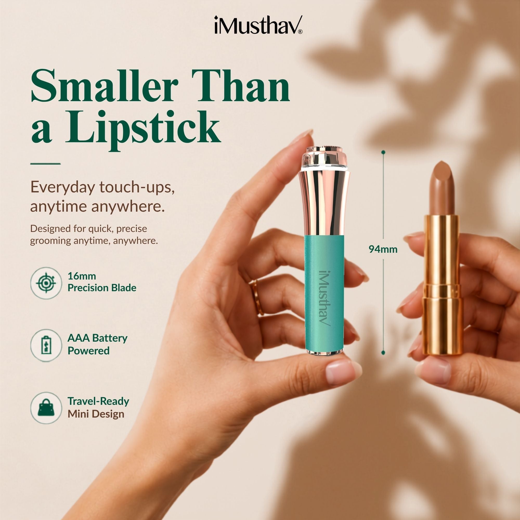 iMusthav Mini Facial Hair Trimmer for Women 16mm Precision MV250