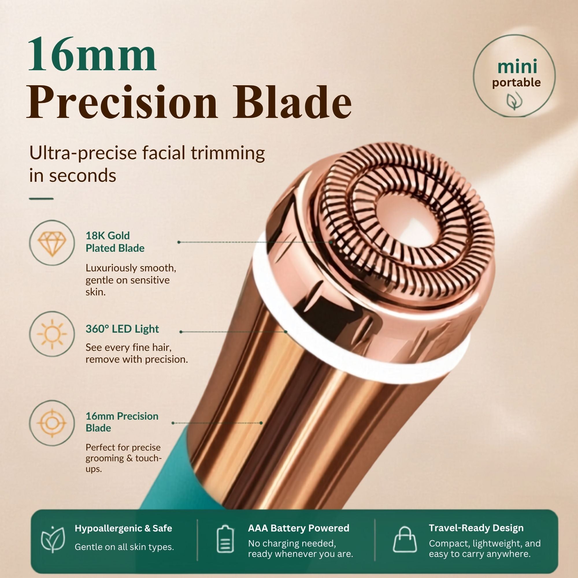 iMusthav Mini Facial Hair Trimmer for Women 16mm Precision MV250