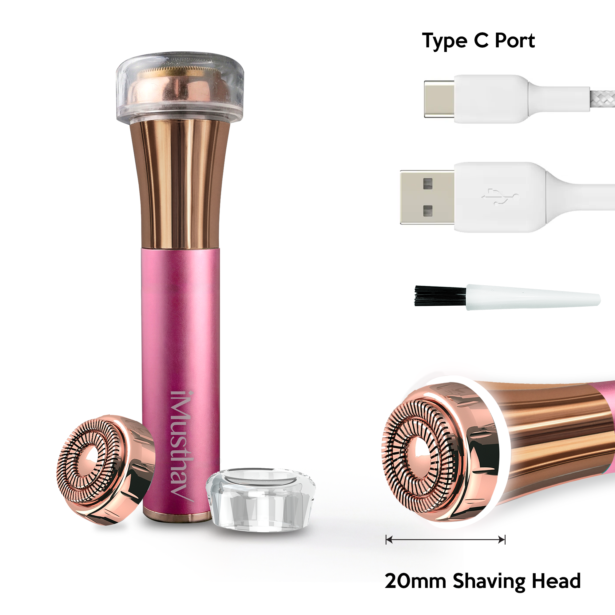 iMusthav Facial Hair Remover for Women | 18K Gold 20mm Dual Ring Head | 360° LED Light USB Rechargeable