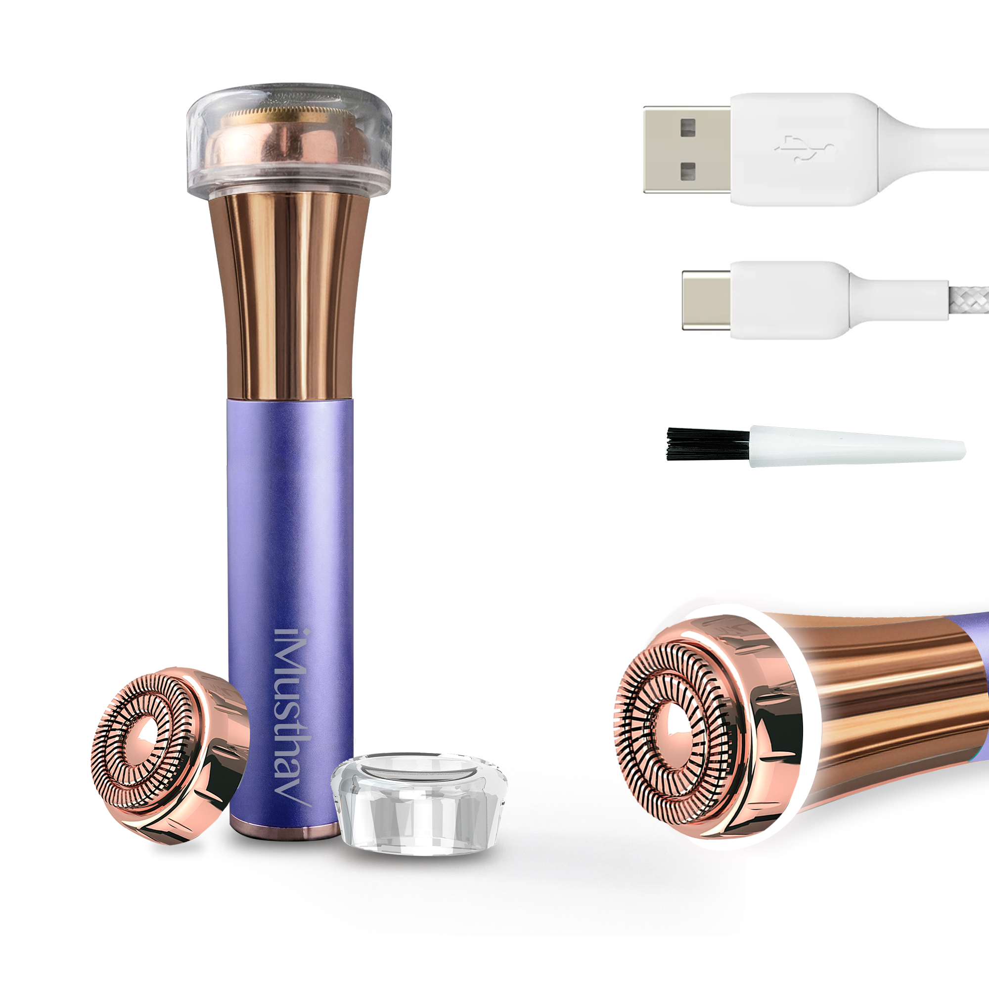 iMusthav Facial Hair Remover for Women | 18K Gold 20mm Dual Ring Head | 360° LED Light USB Rechargeable