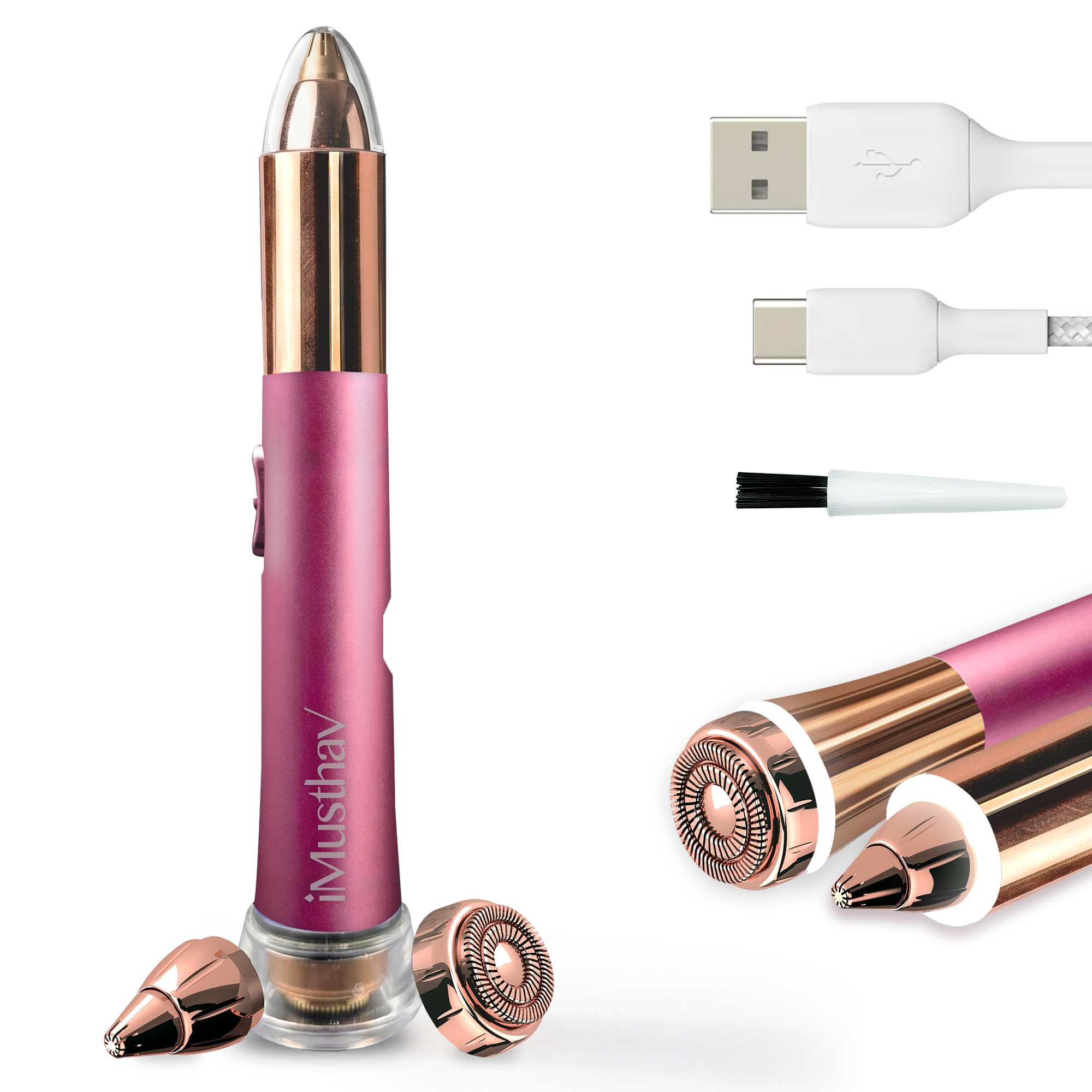 iMusthav 2 in 1 Eyebrow and Facial Hair Remover for Women Painless Electric Razor Epilator Trimmer Shaver with 18K Gold-Plated, USB Rechargeable, 360° LED for Flawless Eyebrow and Face Hair Removal