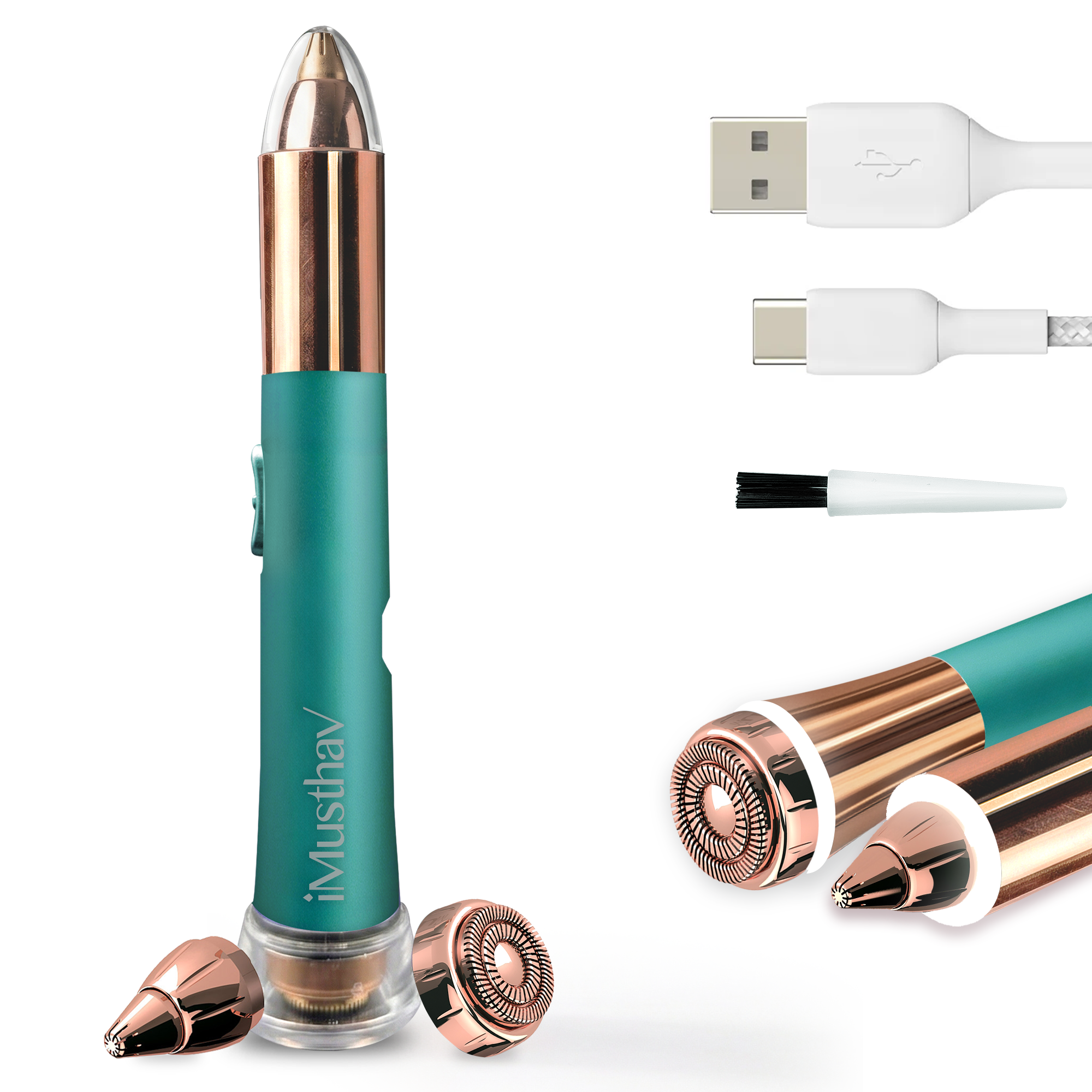 iMusthav 2 in 1 Eyebrow and Facial Hair Remover for Women Painless Electric Razor Epilator Trimmer Shaver with 18K Gold-Plated, USB Rechargeable, 360° LED for Flawless Eyebrow and Face Hair Removal