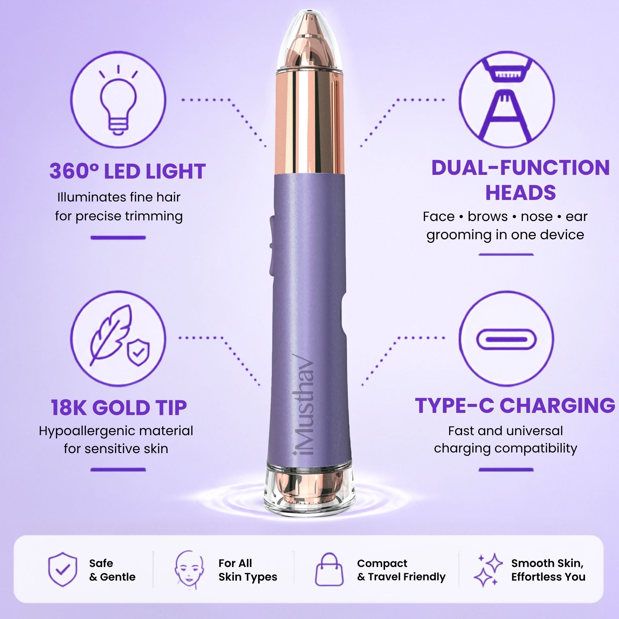 iMusthav 2-in-1 Facial & Eyebrow Hair Trimmer for Women MV450