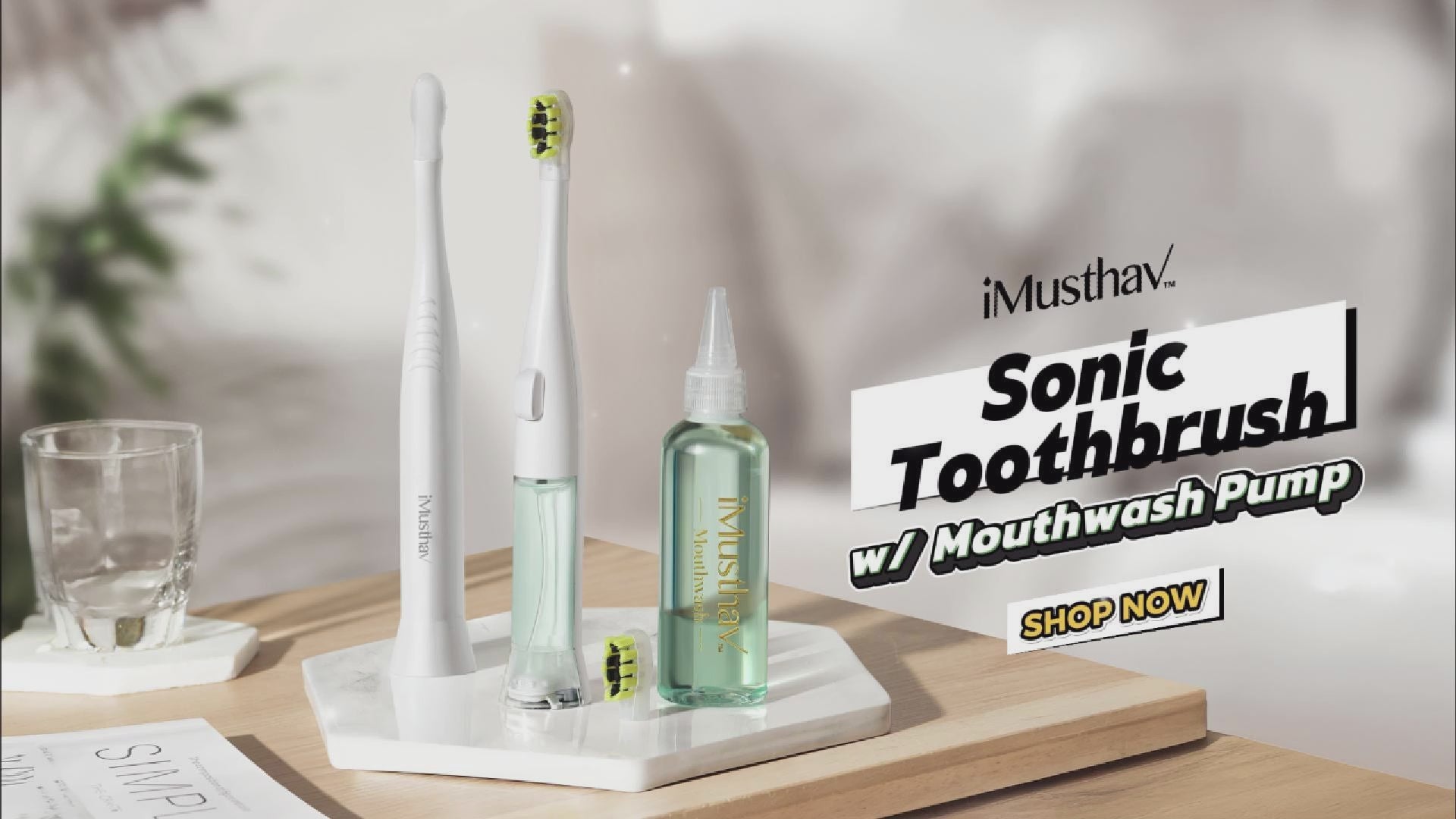 iMusthav SonicPump Electric Toothbrush – Battery Operated with Built-in Mouthwash Reservoir & Pump, Gentle Bristles 3 Sonic Mode, Smart Timer for Fresh Breath & Daily Oral Hygiene